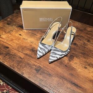 Michael Kors Silver Zebra Print Pointed Slingback Heels